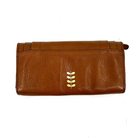 ORLA KIELY Brown Gold Leather Stem Snap Button Zip Pocket Long Wallet & Dust Bag - Picture 3 of 8